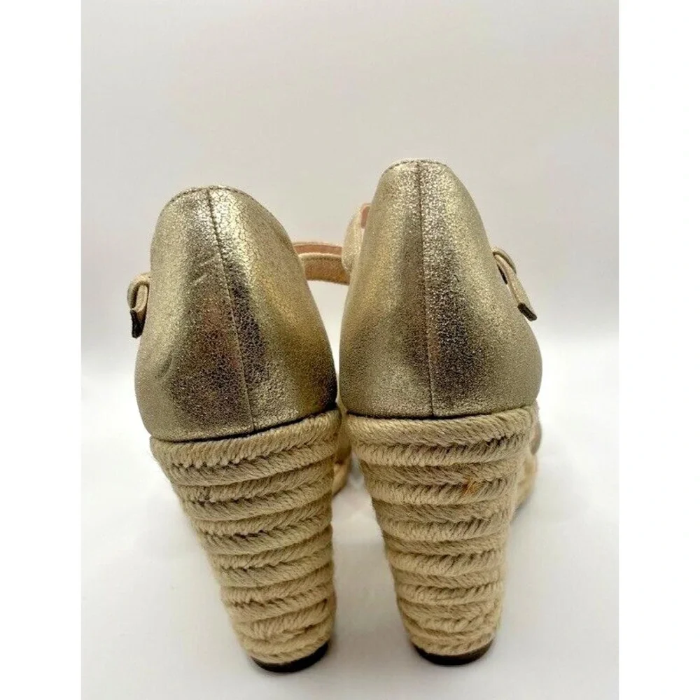 J Crew Espadrille Womens Size US 8.5 Gold Leather Wedge Sandals NWOB
